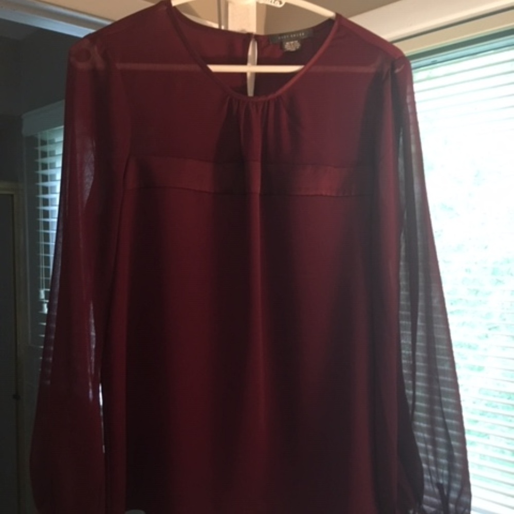 Long, sheer-sleeved top